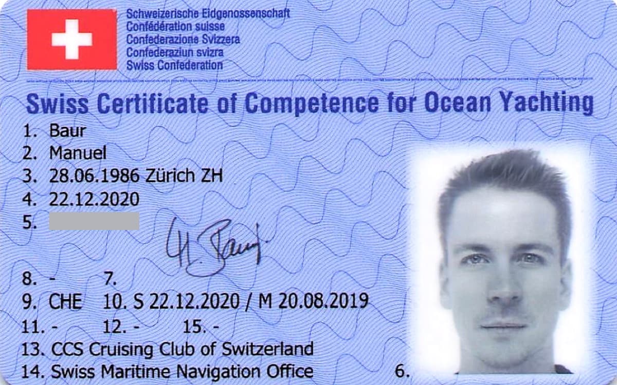 Manuel Baurs offizieller Schweizer Hochseeschein — Swiss Maritime Navigation Office.